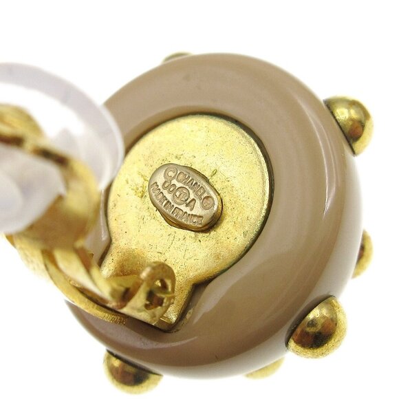 Chanel Studs Button Earrings Beige Gold Clip-On - Picture 5 of 5